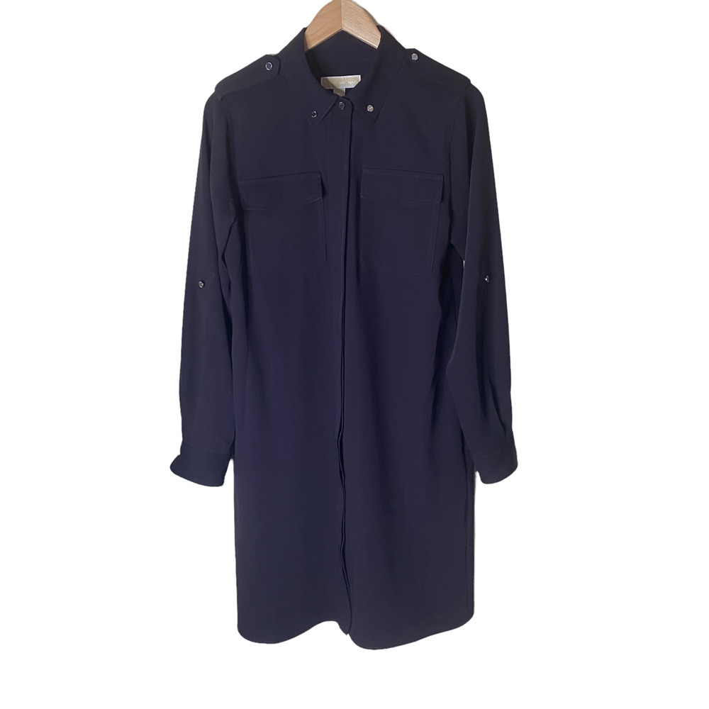 Michael Kors Belted Poplin Shirtdress Medium Roll Tab Sleeves